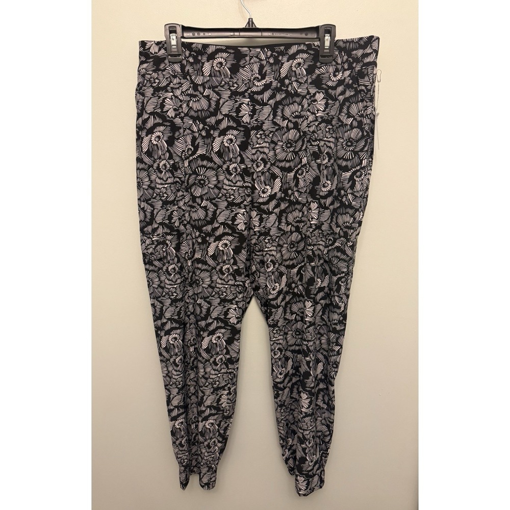 Soft Surroundings Go Lively Joggers Women's Large Black White Floral Pants NWT